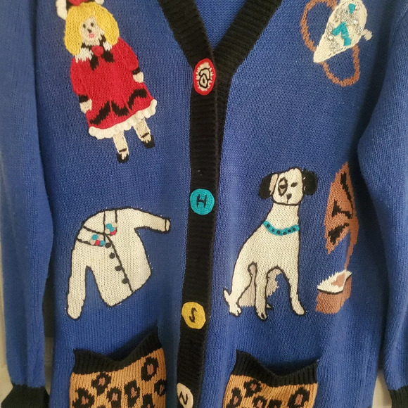 Vintage mixed print button down cardigan sweater, size medium JTWO NEW YORK - Picture 4 of 9